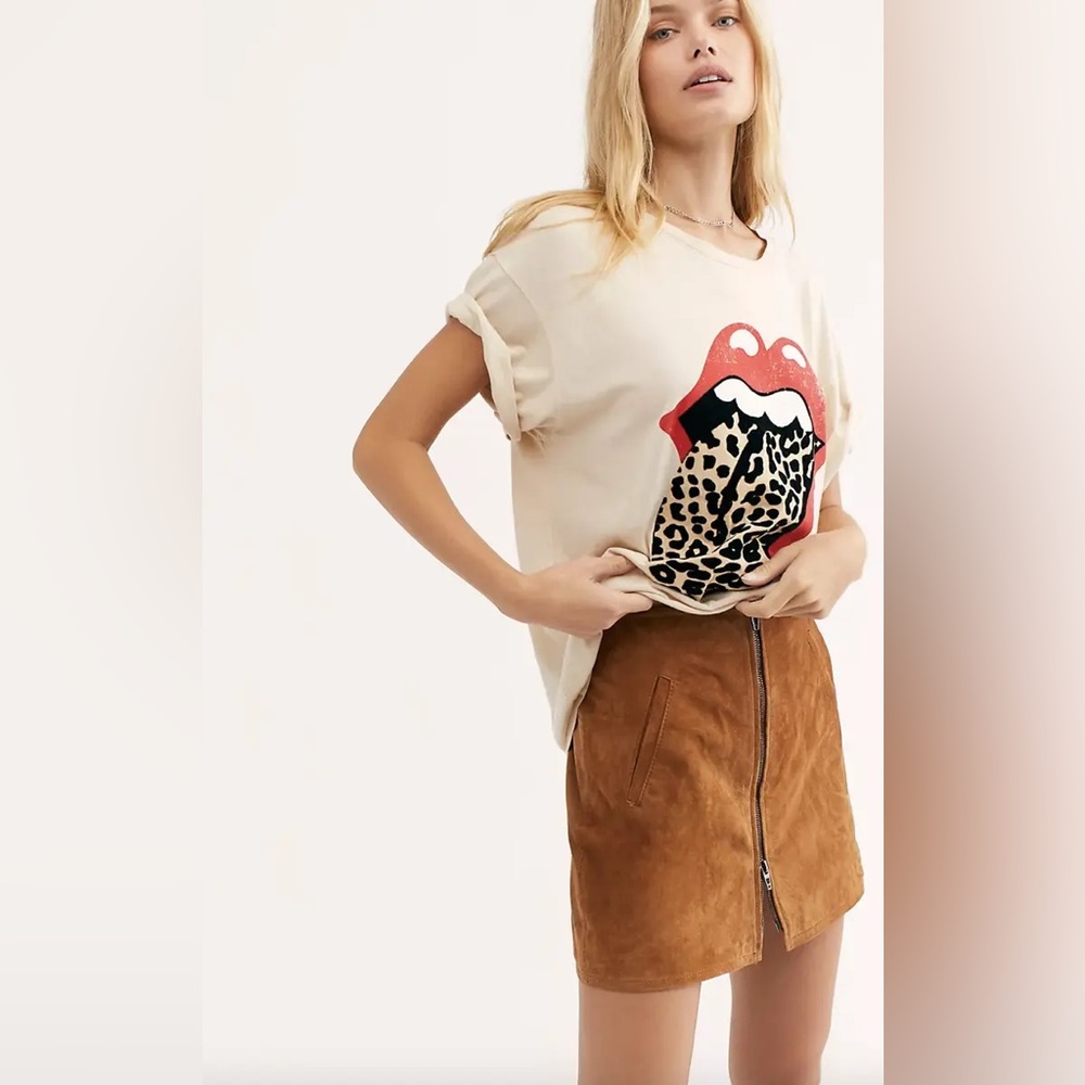 Daydreamer x Free People Rolling Stones flocked leopard print tongue tee size XS